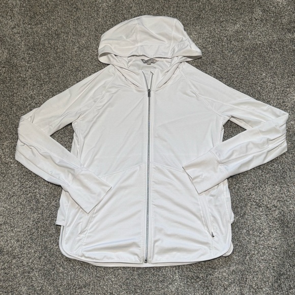 Athleta Tops - Athleta Pacific Baja UPF White Jacket Size Large Lightweight Zip-Up Hoodie